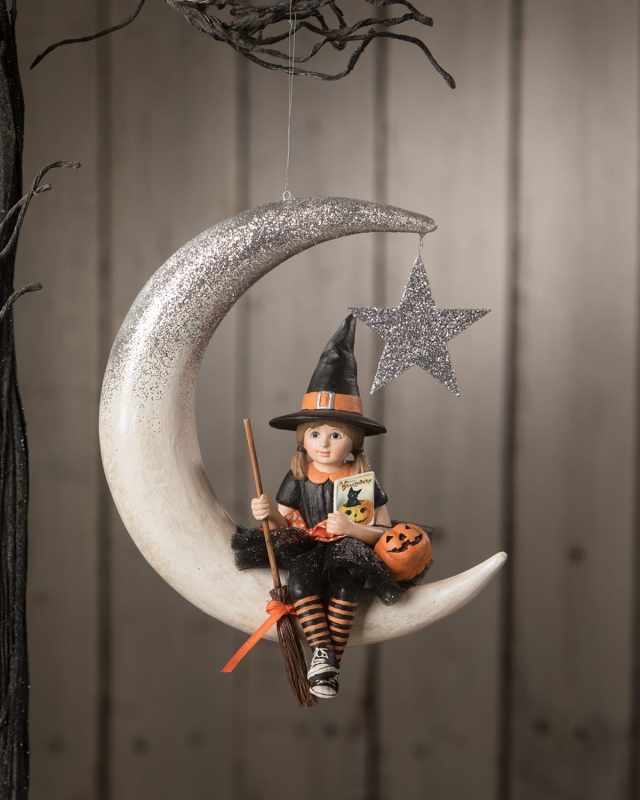 Little Fraya Witch On Moon Halloween Decoration